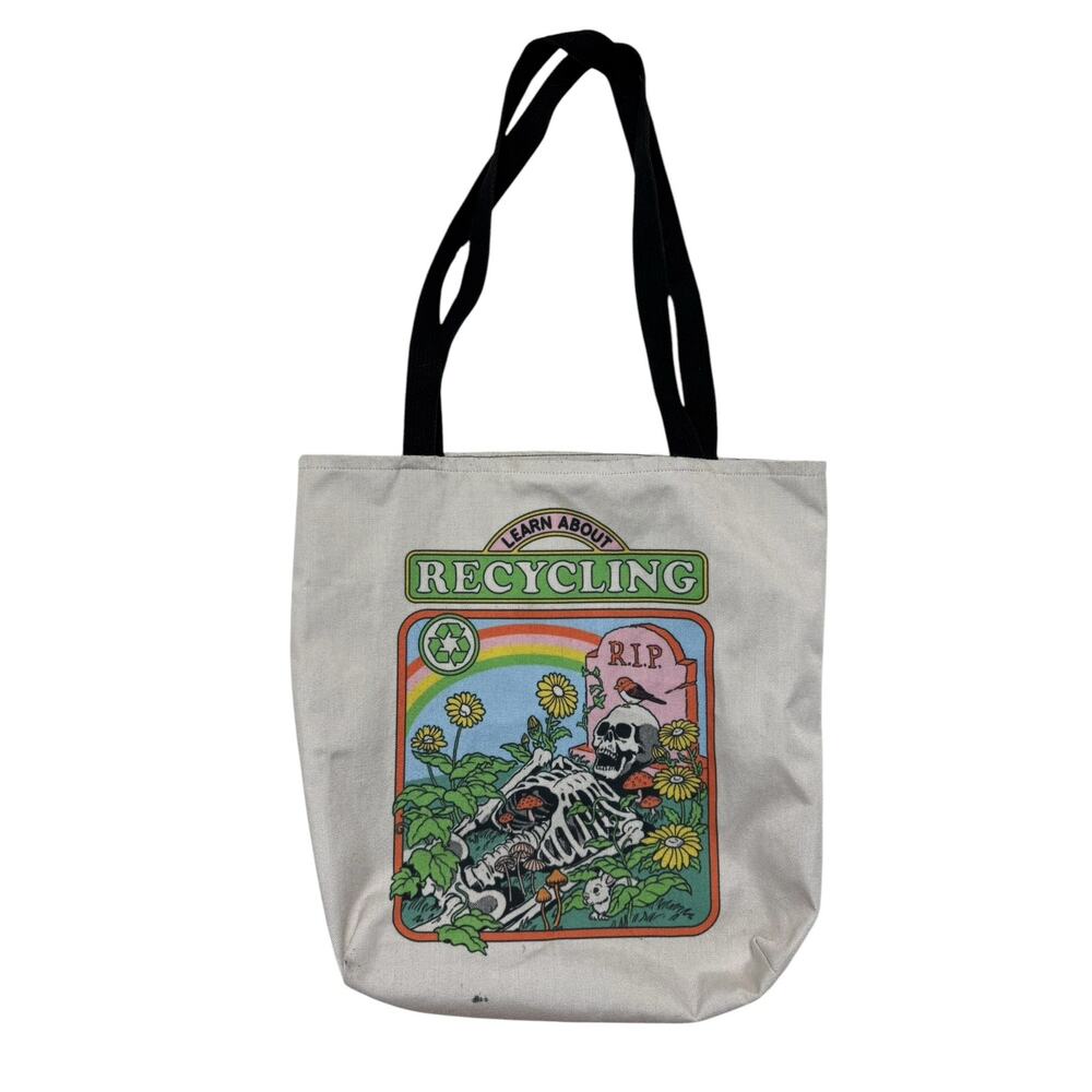 Skeleton “Learn About Recycling” RIP Grave Spooky Tote Bag Whimsygoth Funny